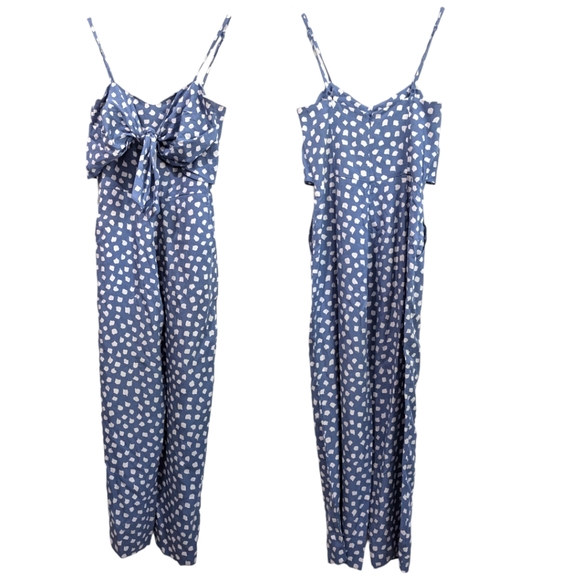 Anthropologie Whit Two Womens 0P Blue Knotted Dots Jumpsuit Tencel - Picture 2 of 4